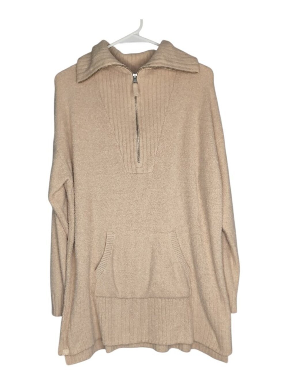 Barefoot Dreams Women High Rib Half Zip Tunic Sweater XL Biscotti Cozy Pockets